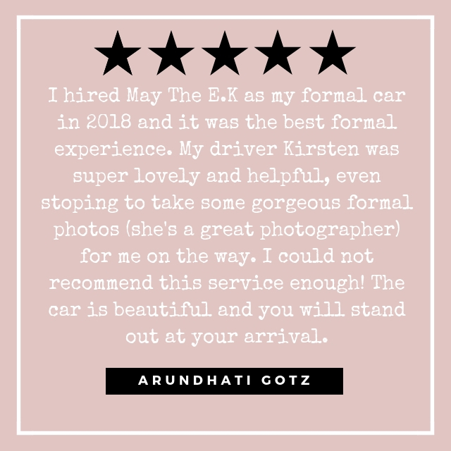 5 star review may the ek formal car hire northern rivers