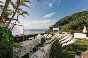 Deck chairs over looking wategos beach
